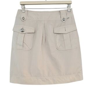 ST. JOHN Light Tan Cargo Skirt Double Pocket Silver Button Size 8